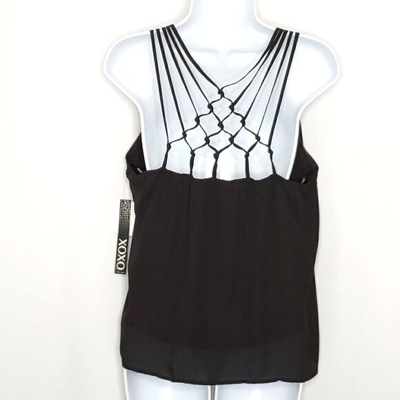 NEW XOXO Beaded Strappy Sleeveless Blouse Sz XL Party Club Evening Black - Picture 3 of 6